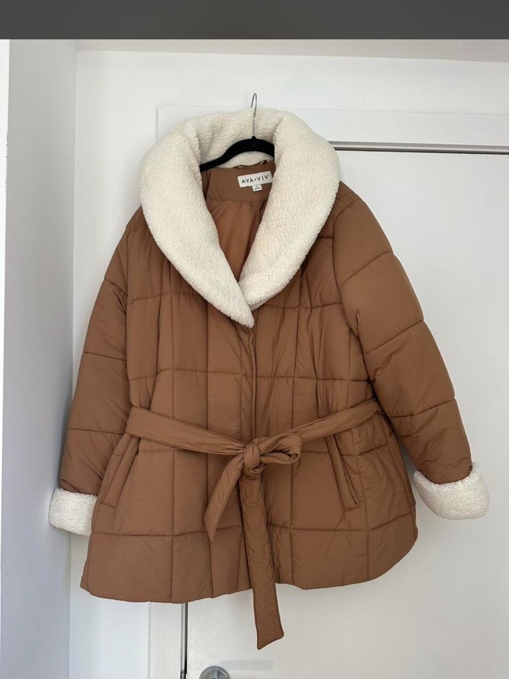 Ava & Viv Cream Sherpa Coat with Brown Lining